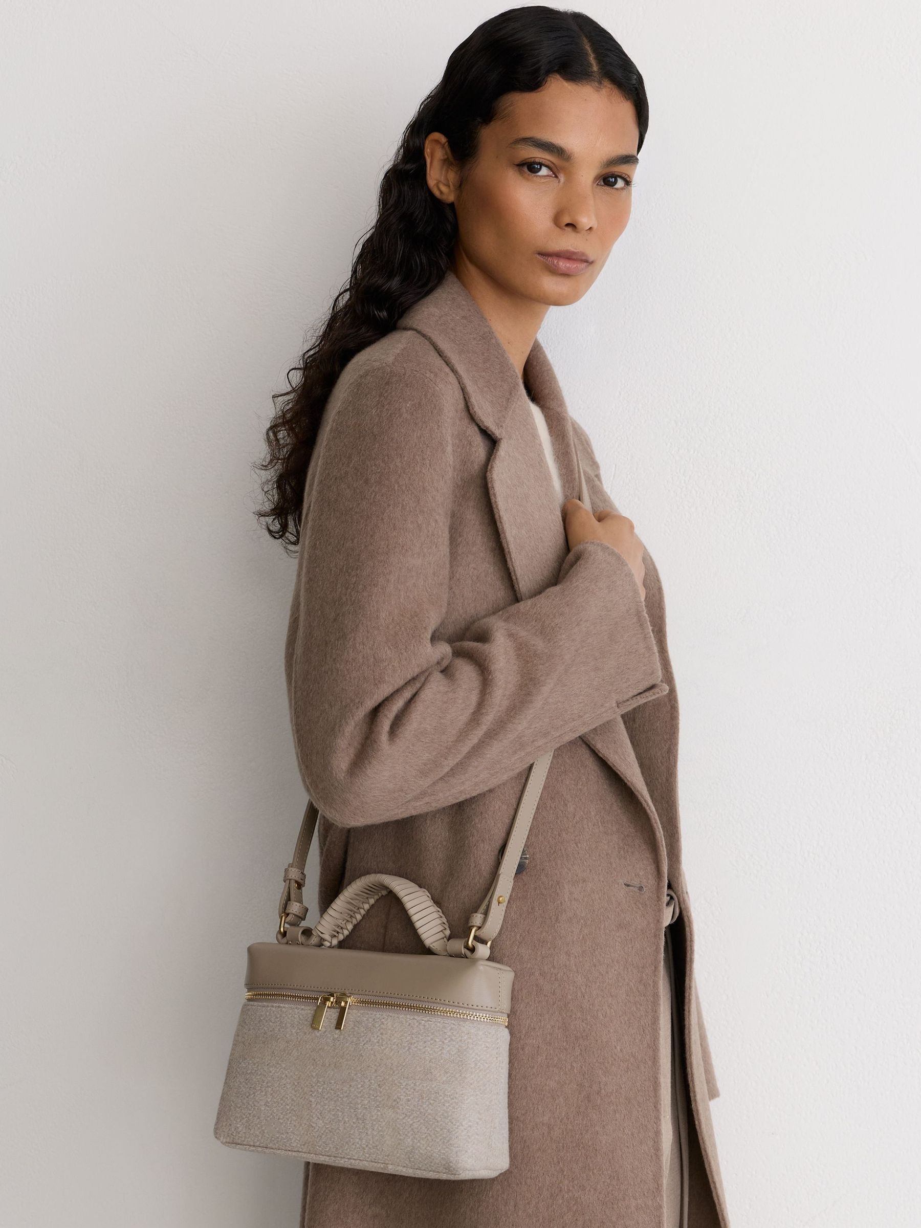 Neutral - Leather And Woven Vanity Crossbody Bag