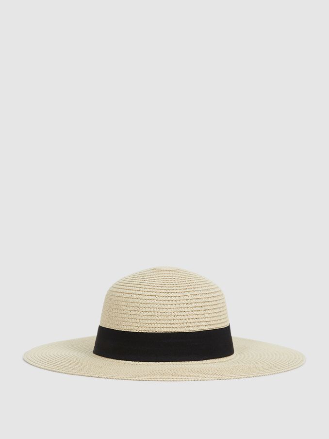 Woven Wide Brim Hat in Natural (Q76614) | CA$53