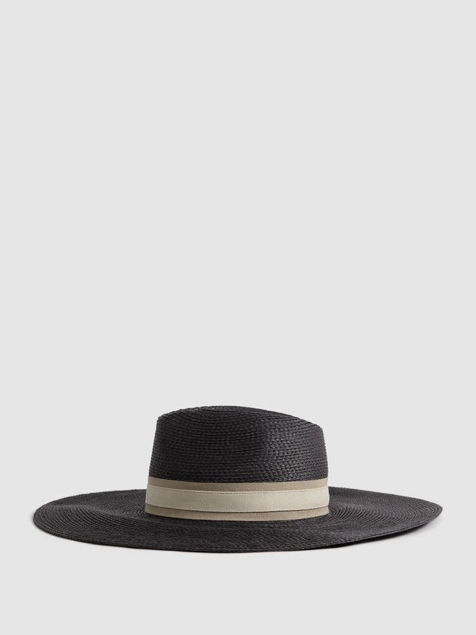 Raffia Wide Brim Sun Hat in Black (Q76627) | CHF 54
