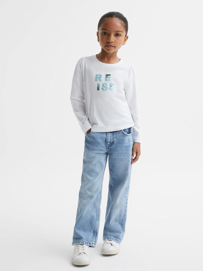 9-13 yrs Cotton Sequin Motif Top in White (Q77741) | US$12