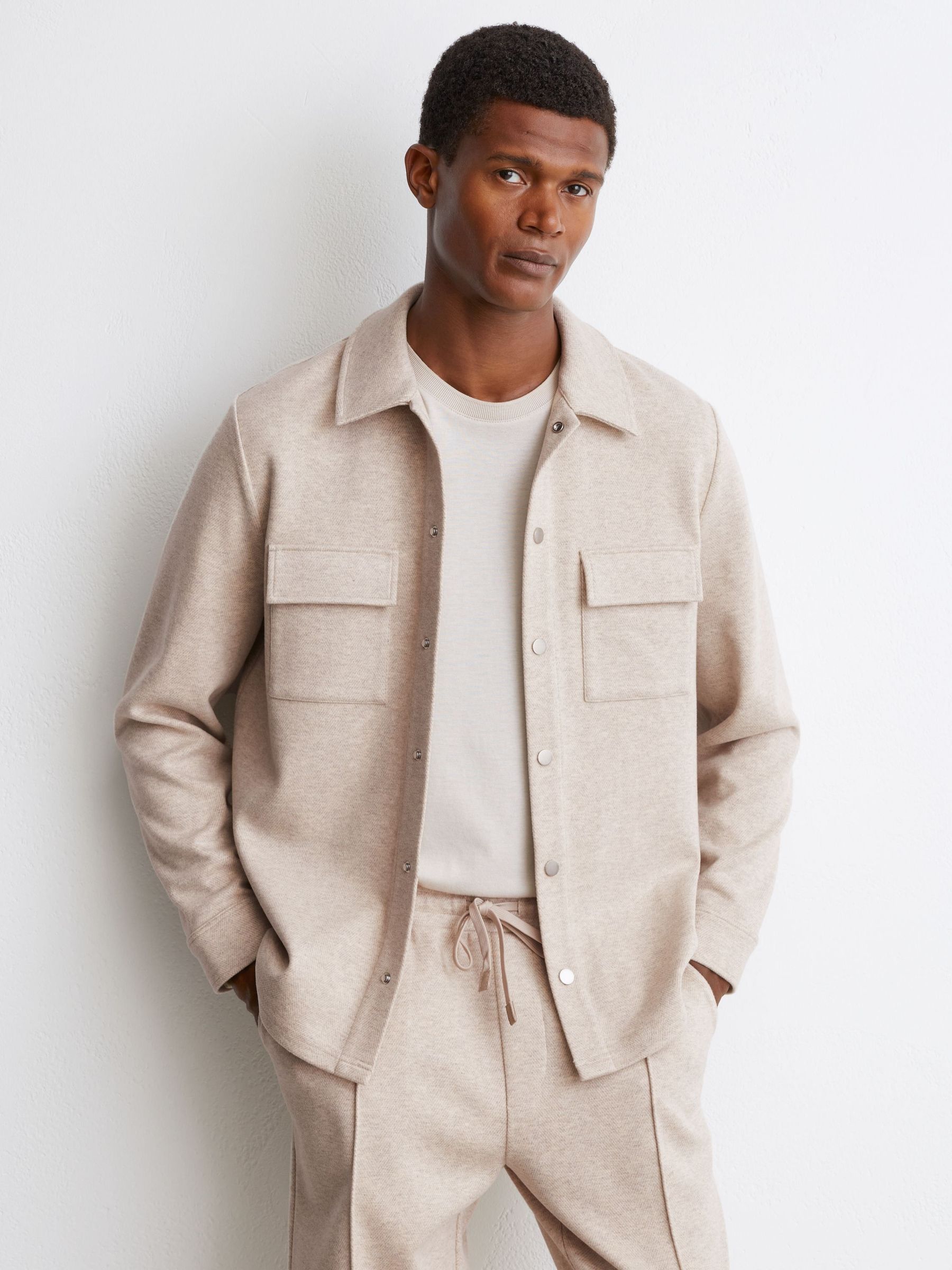 Oatmeal - Regular Herringbone Twin-pocket Overshirt
