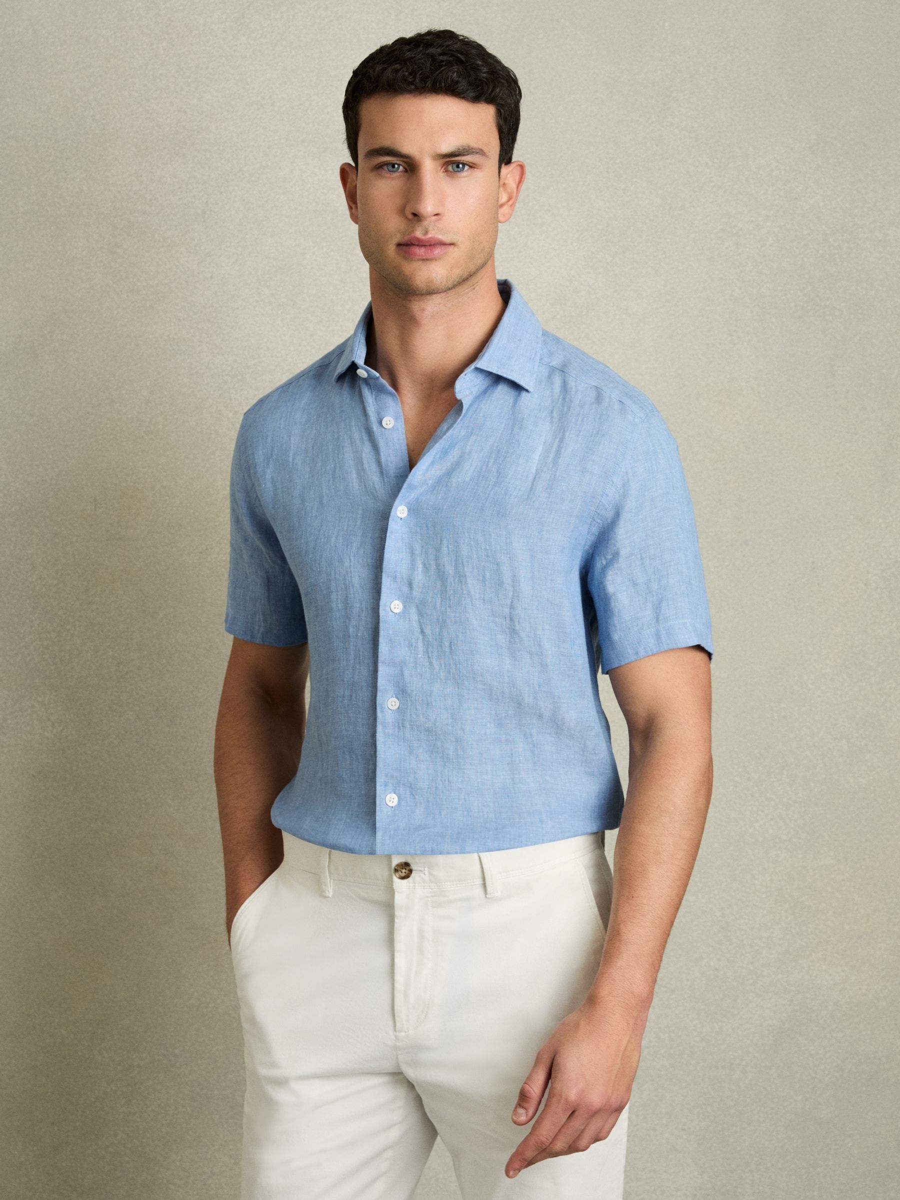 Slim Fit Linen Shirt in Sky Blue (Q78777) | HK$570