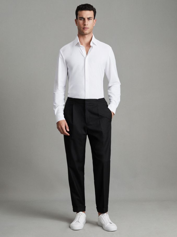 Relaxed Drawstring Trousers with Turn-Ups in Black (Q78814) | US$225
