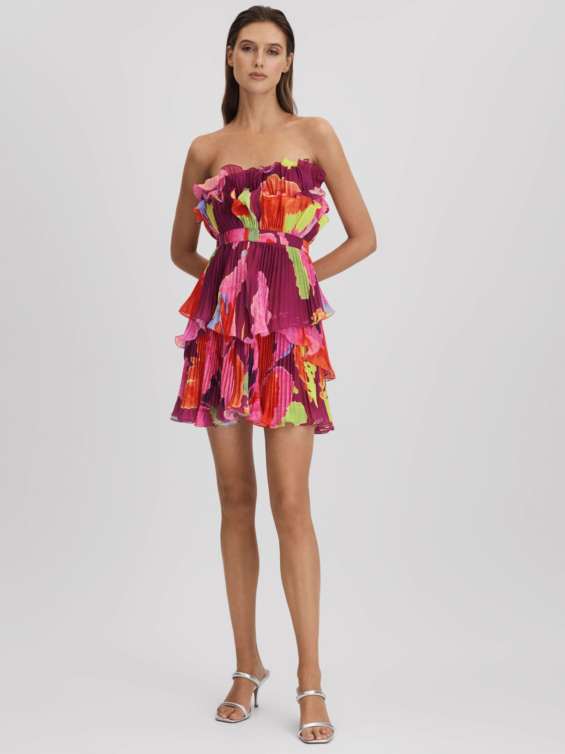 Amur Pleated Strapless Mini Dress in Sangria Flower (Q78819) | €295