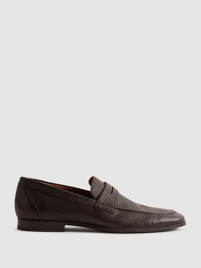 Grained Leather Slip-On Loafers in Dark Brown (Q78823) | €97