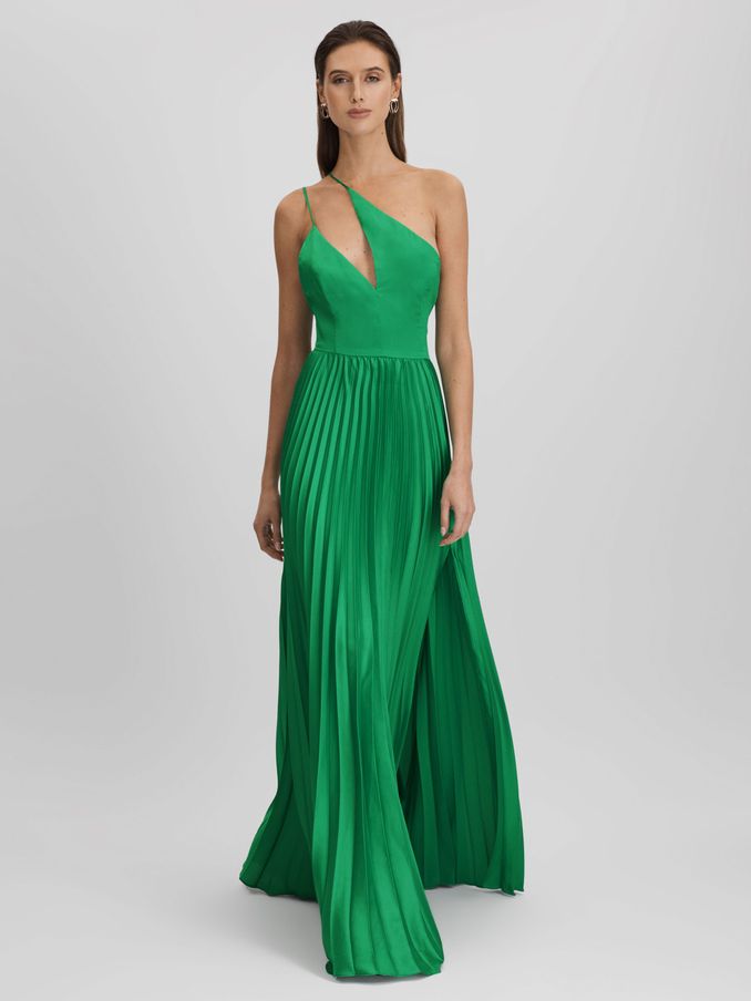 Amur One Shoulder Satin Maxi Dress in Snow Pea (Q78830) | US$473