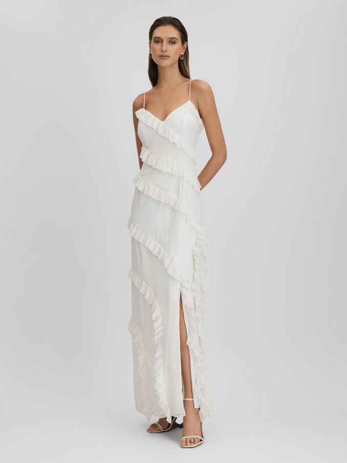 Amur Ruffle Maxi Dress in White (Q78839) | $512