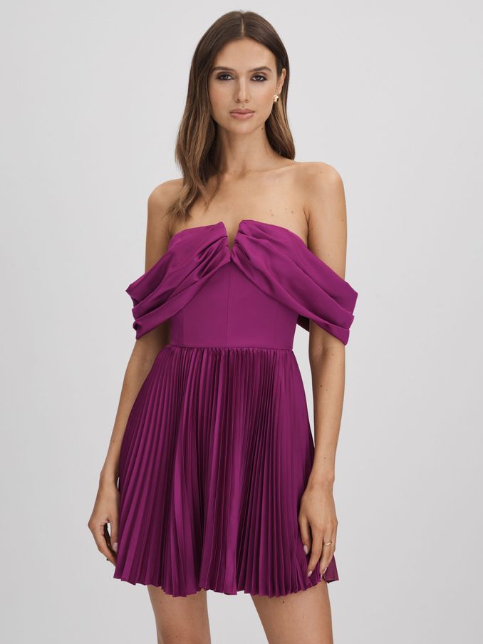 Amur Off-The-Shoulder Mini Dress in Purple (Q78845) | US$326