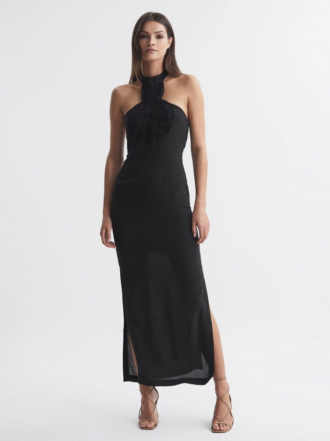 Joslin Silk Halterneck Maxi Dress in Sandwash Black (Q79921) | US$447