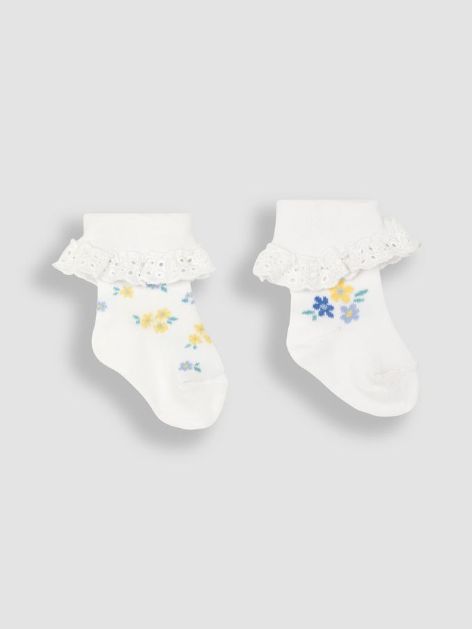 White Floral 2-Pack Frilly Socks (Q80304) | $16
