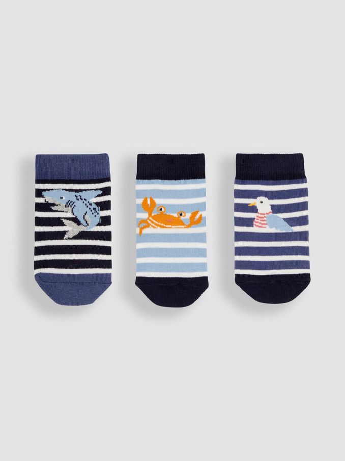 Navy Blue 3-Pack Nautical Socks (Q80323) | $6