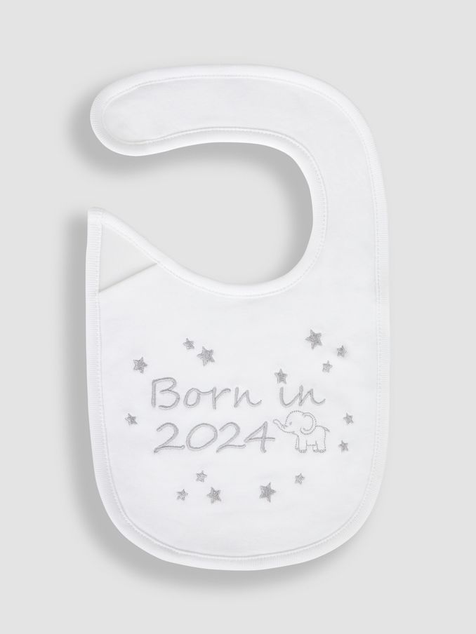 White Born in 2024 Embroidered Bibs (Q80347) | $4