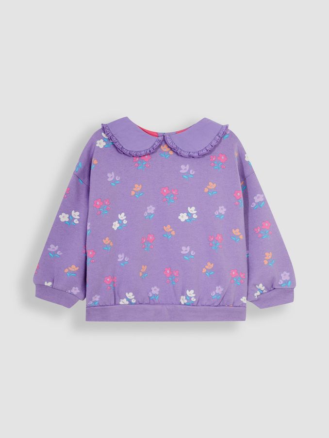 Lilac Pretty Floral Sweatshirt With Collar (Q80635) | $38