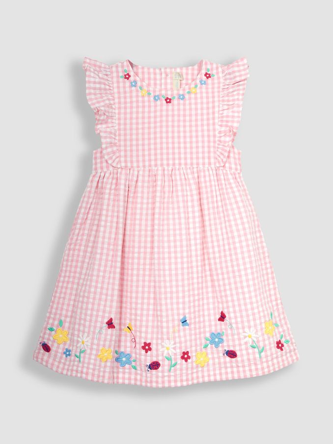 Pink Daisy Applique Gingham Pretty Summer Dress (Q80931) | $18