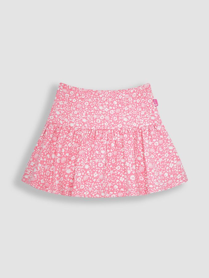 Coral Pink Nautical Ditsy Floral Print Skort (Q80964) | $10