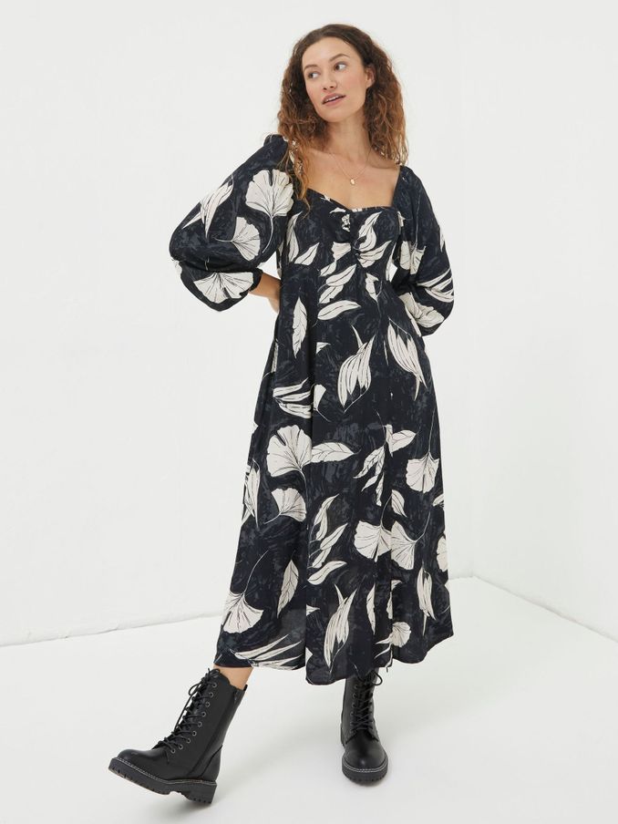 Black Tessa Twilight Leaves Midi Dress (Q81330) | €49