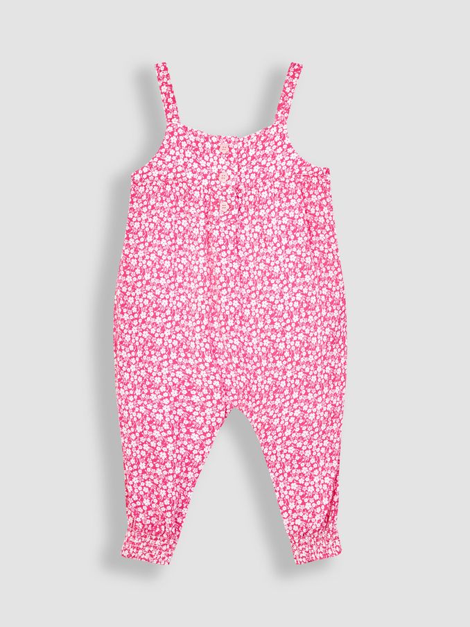 Fuchsia Pink Ditsy Floral Jumpsuit (Q81428) | $18