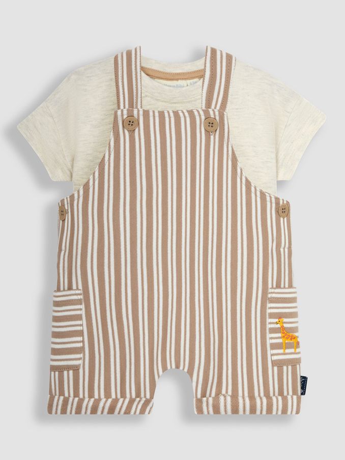 Natural Stripe Dungarees & T-Shirt 2-Piece Set (Q81623) | $16