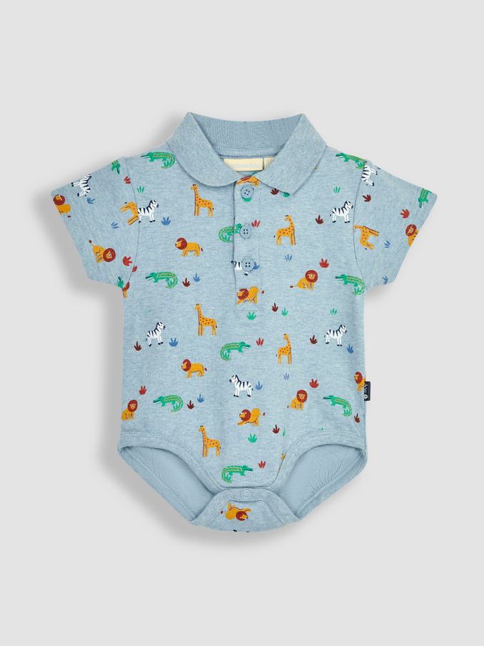 Blue Safari Animals Polo Shirt Bodysuit (Q81760) | $10