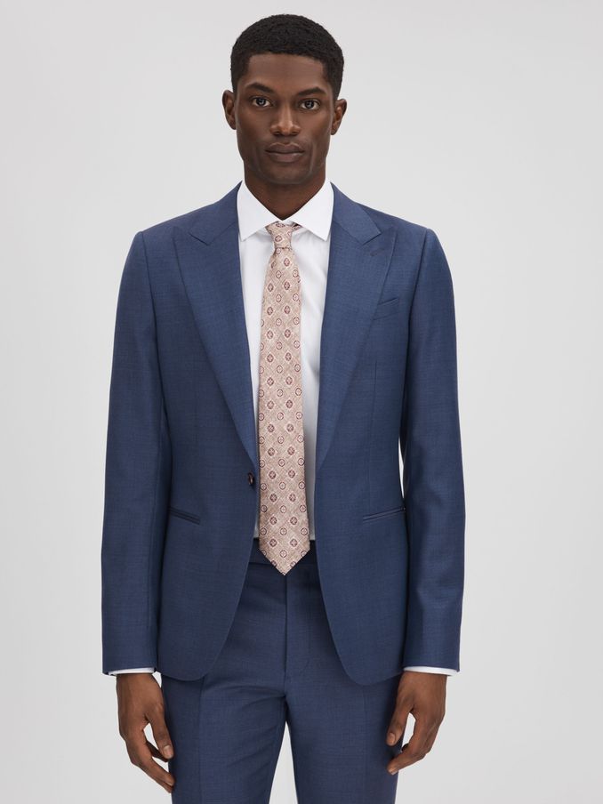 Slim Fit Wool Single Breasted Blazer in Bright Blue (Q82005) | US$295