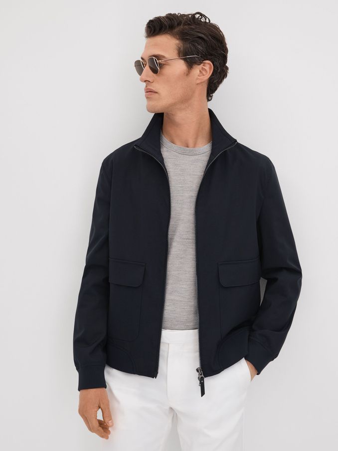 Funnel Neck Zip-Through Jacket in Navy (Q82067) | US$190