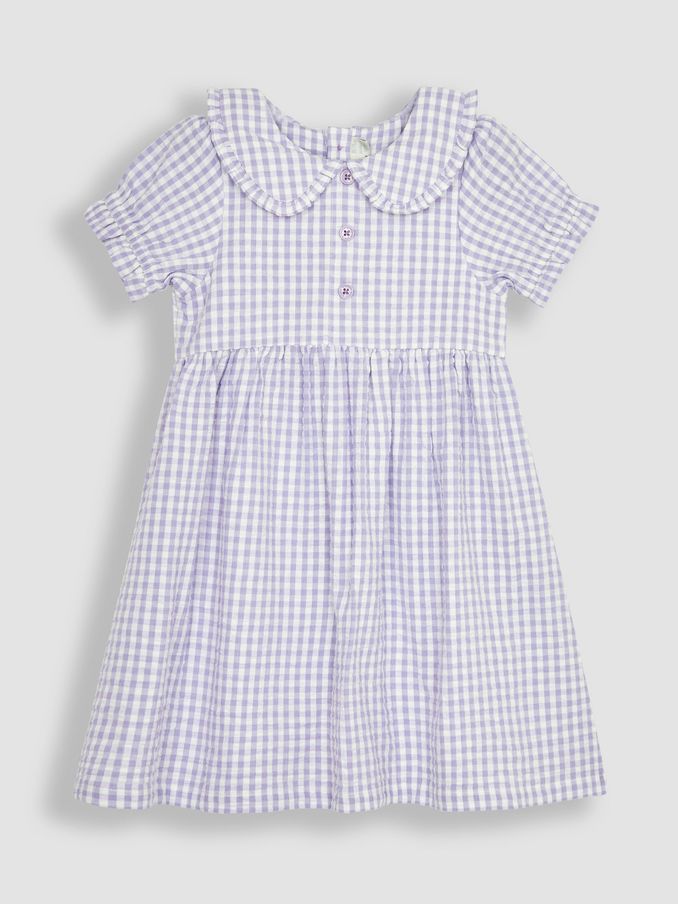 Lilac Purple Gingham Button Front Collar Tea Dress (Q83123) | $15
