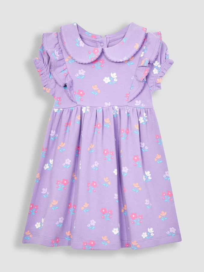 Lilac Purple Floral Peter Pan Ruffle Tea Jersey Dress (Q83140) | $16