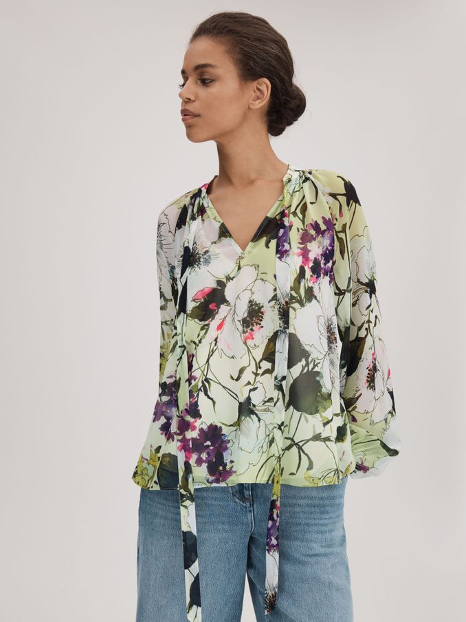 Florere Printed Tie Neck Blouse in Multi (Q83291) | €54