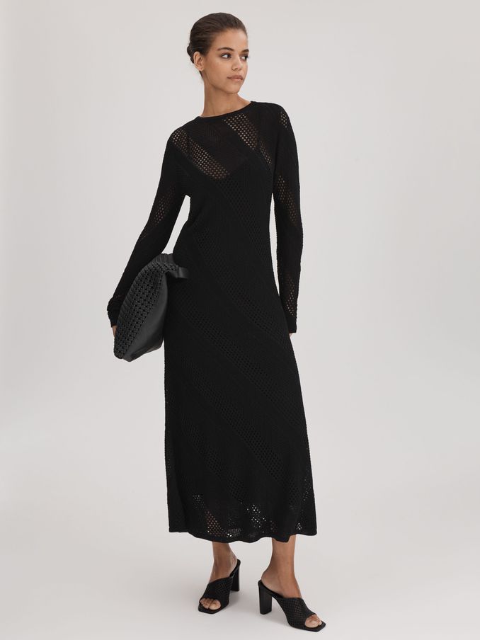 Florere Crochet Midi Dress in Black (Q83299) | €97