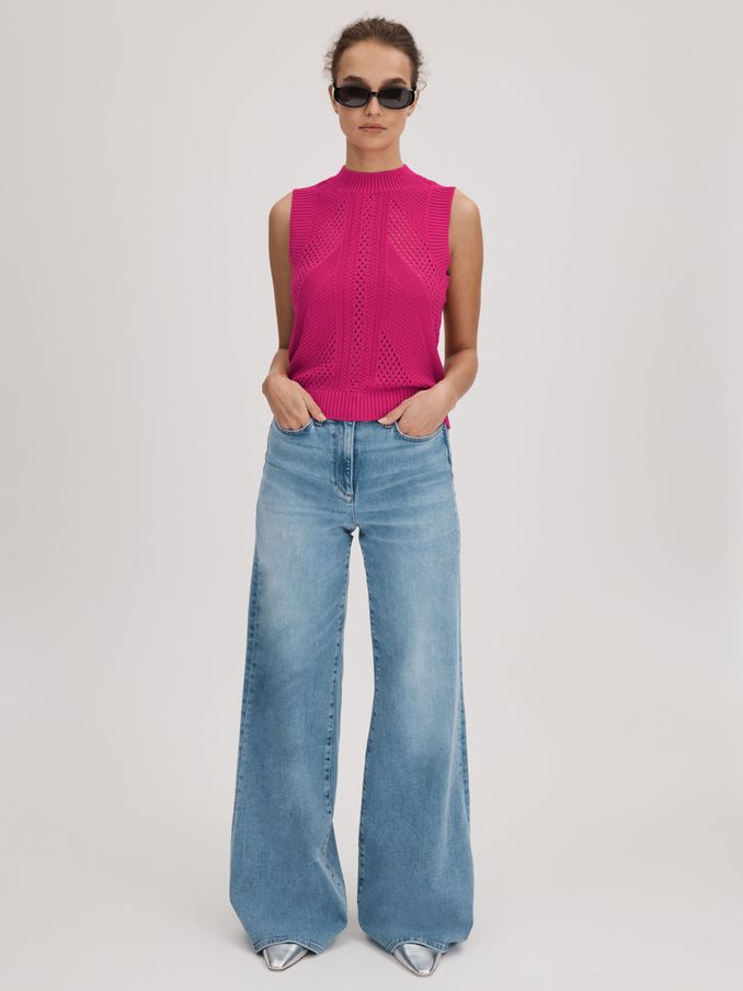 Florere Bright Pink Florere Crochet Crew Neck Vest (Q83305) | US$32