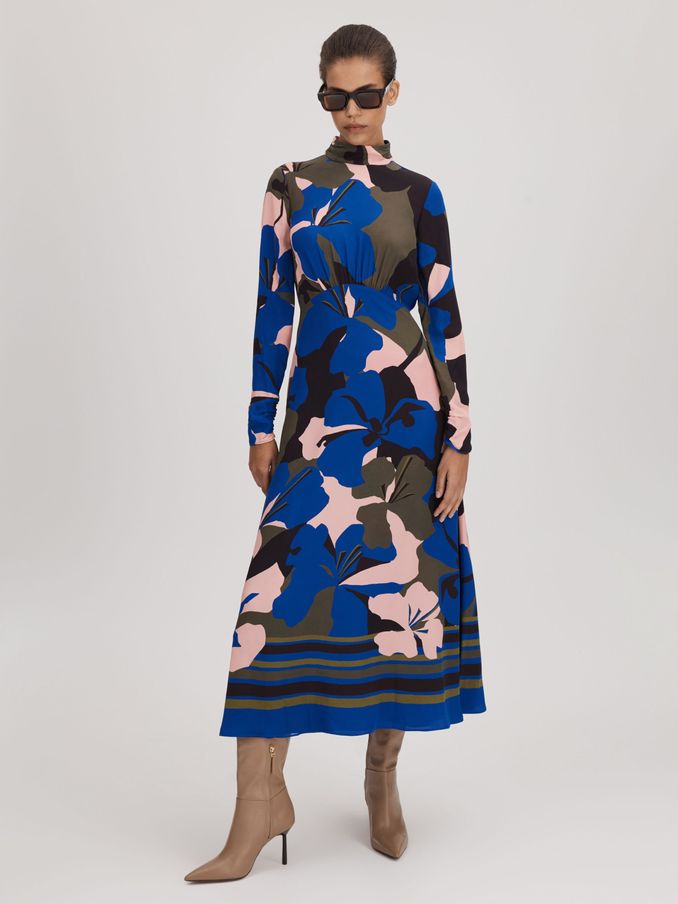 Florere Printed Zip Cuff Midi Dress in Multi (Q83324) | AED442