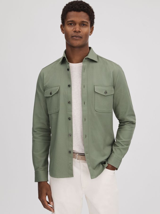 Cotton Canvas Overshirt in Pistachio (Q83338) | US$125