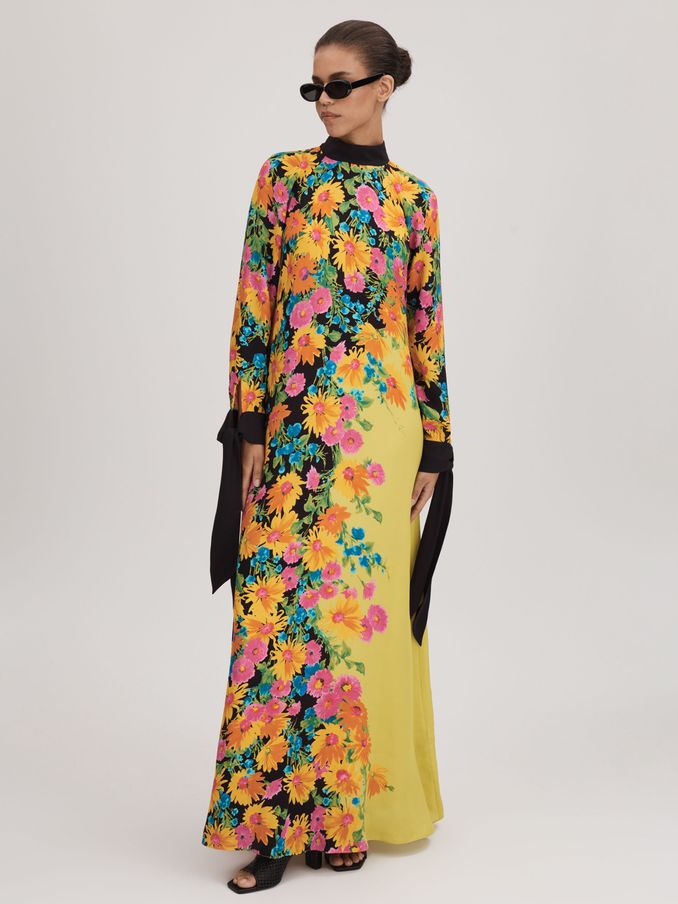 Florere Printed Tie Cuff Maxi Dress in Multi (Q83346) | AED449