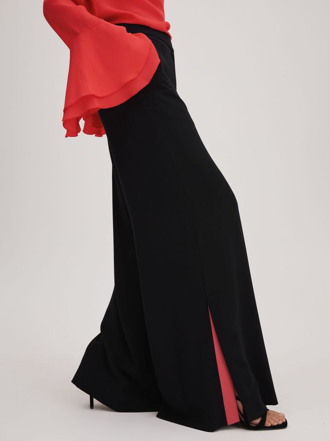 Florere Side Split Wide Leg Trousers in Black (Q83350) | US$78