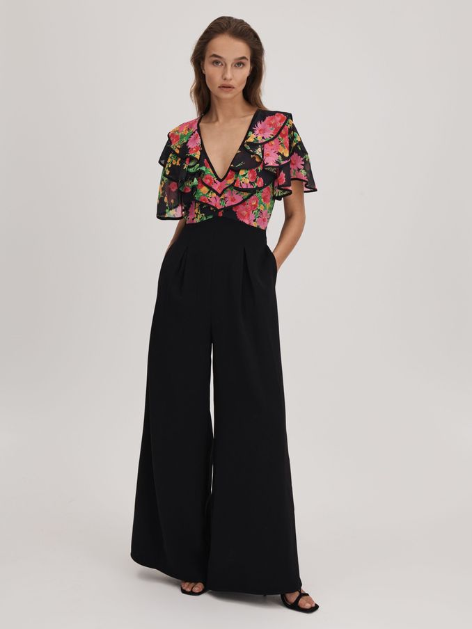 Florere Ruffle Sleeve Jumpsuit in Pink/Black (Q83357) | €96