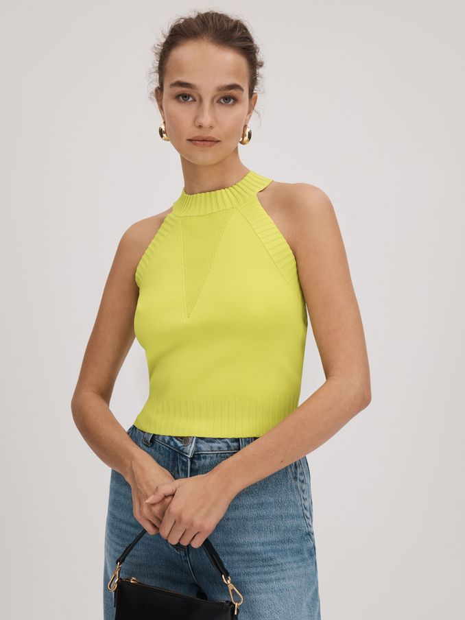 Florere Knitted Halter Neck Vest in Lime (Q83360) | US$43