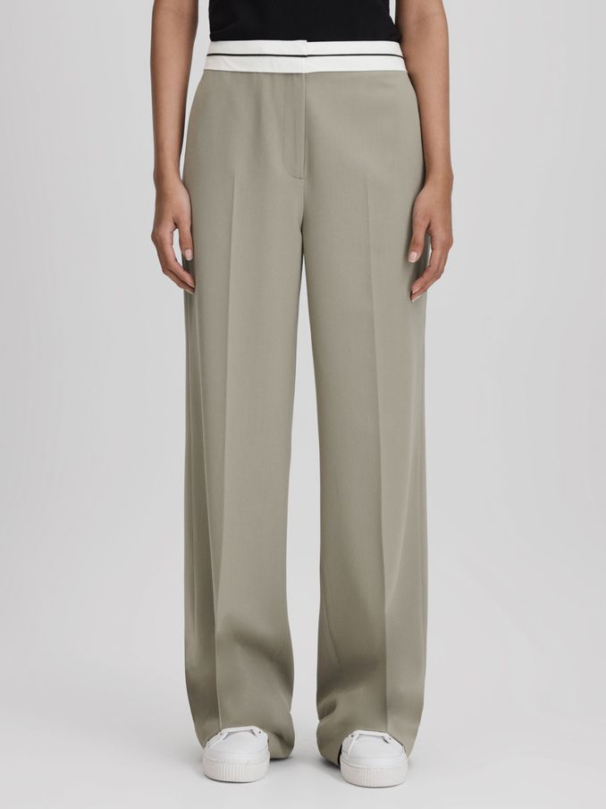 Contrast Waistband Wide Leg Suit Trousers in Green (Q83362) | US$166
