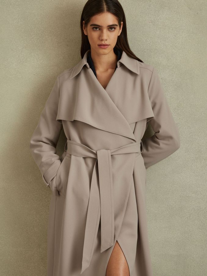 Double Breasted Belted Trench Coat in Mink Neutral (Q83376) | €284