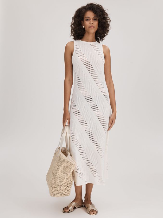 Florere Crochet Midi Dress in Ivory (Q83391) | 249 SAR