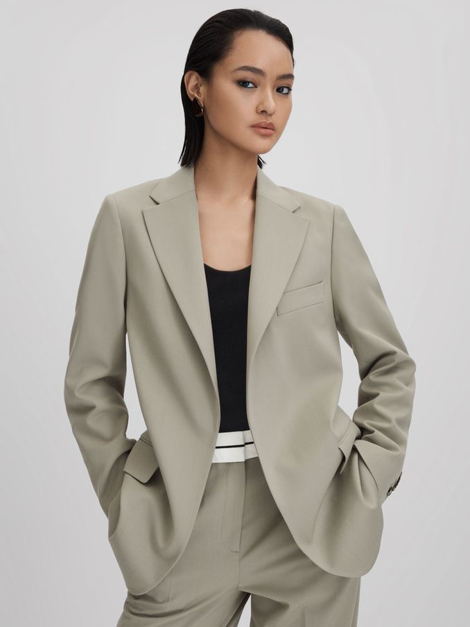 Wool Blend Single Breasted Suit Blazer in Green (Q83393) | €212