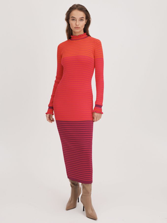Florere Knitted Striped Midi Dress in Multi (Q83420) | €57