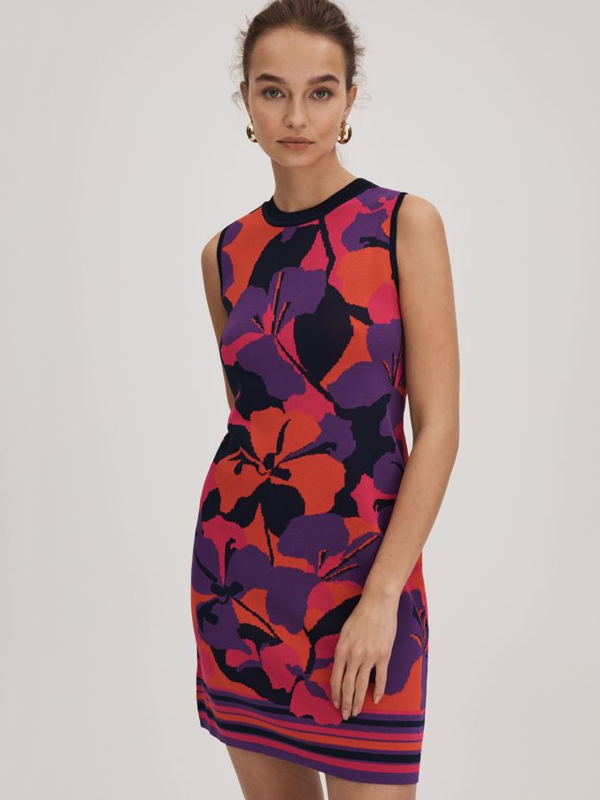 Florere Jacquard Mini Dress in Pink/Orange (Q83426) | US$71