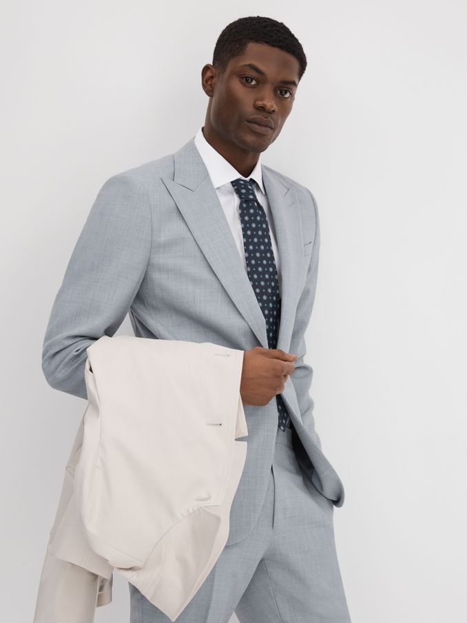 Slim Fit Wool Single Breasted Blazer in Soft Blue (Q84498) | €240
