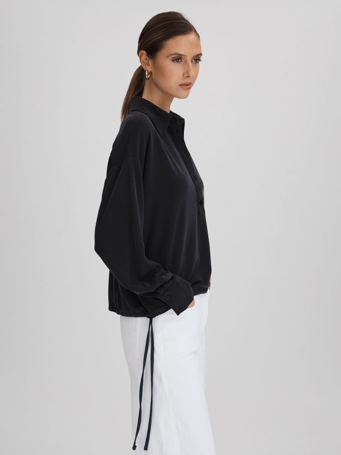 Drawstring Rugby Shirt in Navy (Q85741) | US$77