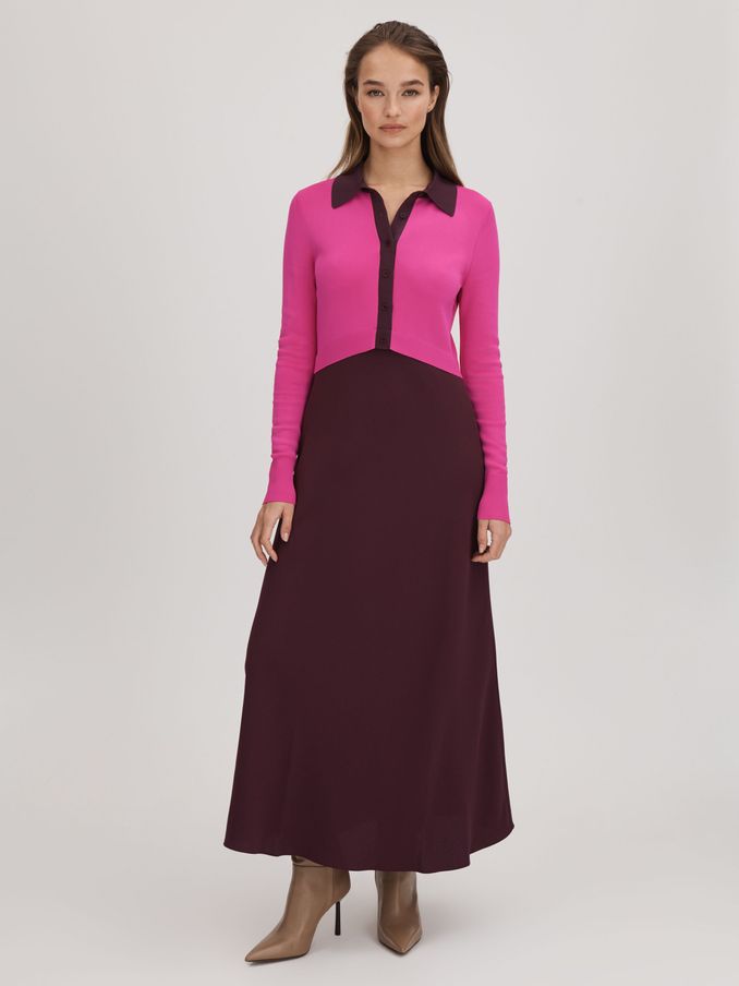 Florere Colourblock Midi Dress in Deep Pink/Burgundy (Q85771) | €84