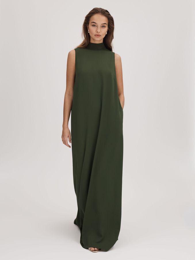 Florere High Neck Maxi Dress in Khaki (Q85773) | €57