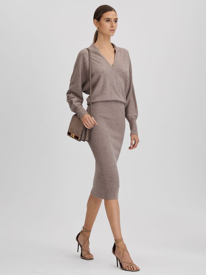 Wool Blend Midi Dress in Neutral (Q85820) | $149