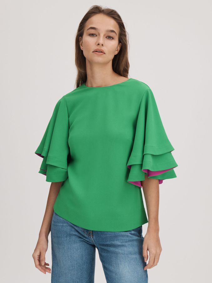 Florere Layered Sleeve Blouse in Bright Green (Q85833) | €41
