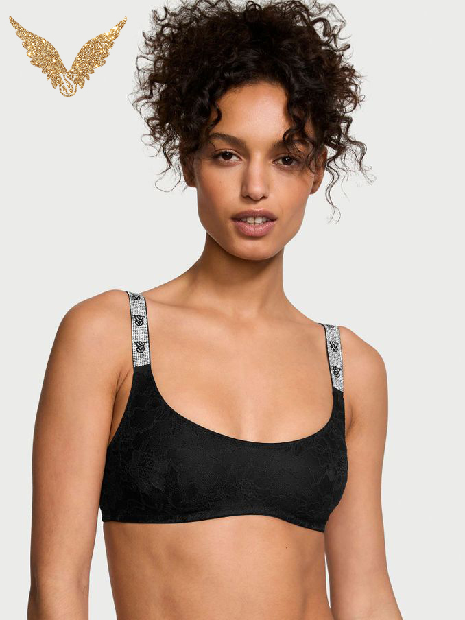 Black Lace Shine Strap Bralette (Q85862) | €33