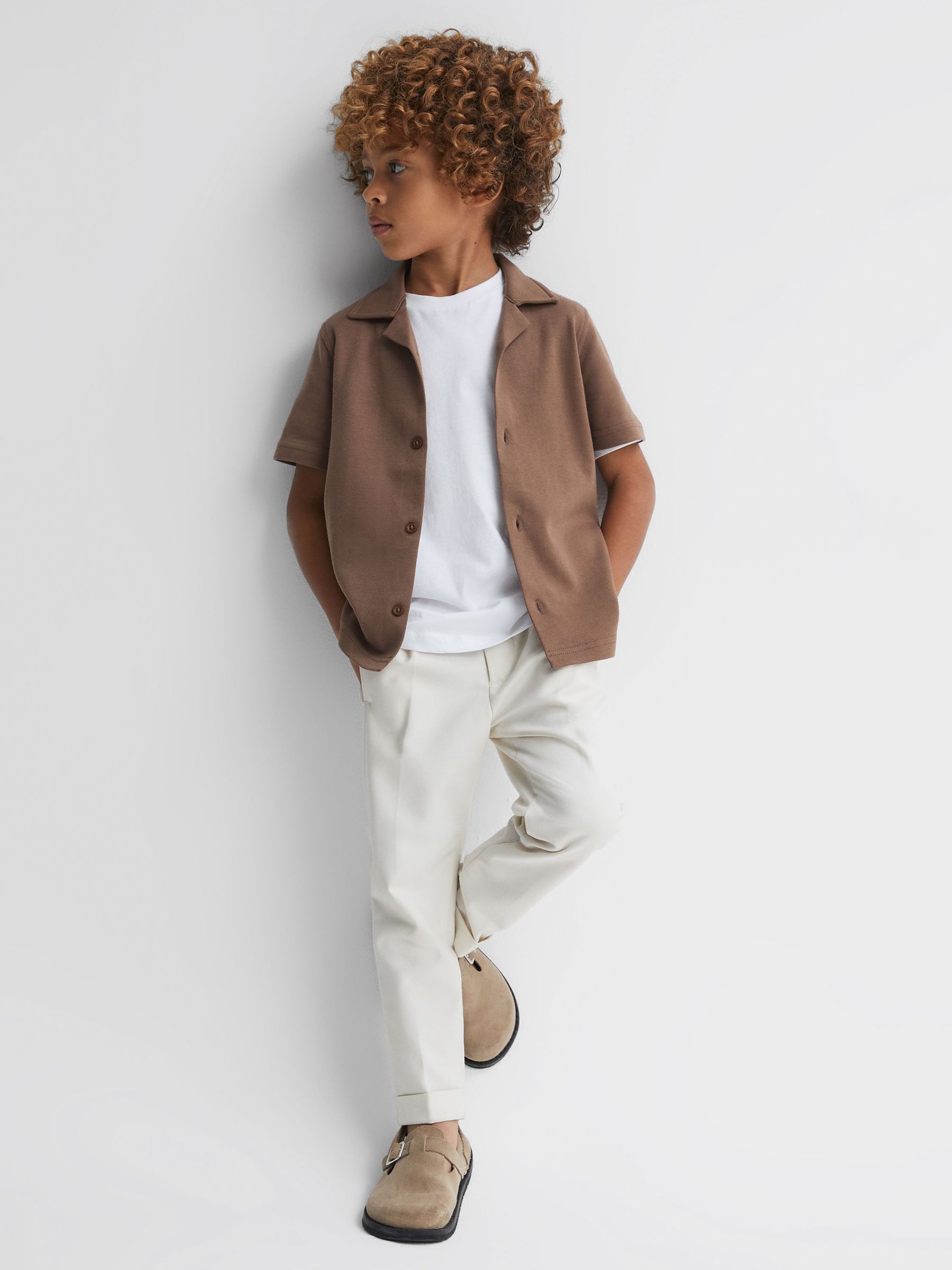 3-9 yrs Cotton Cuban Collar Shirt in Tobacco (Q87401) | $10